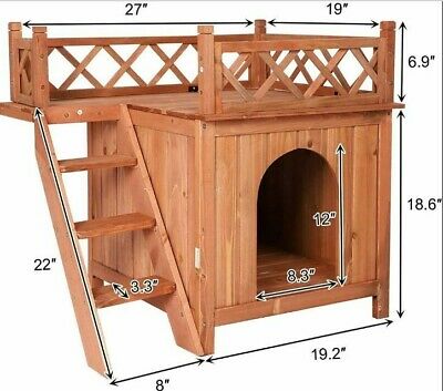 Wooden Pet Dog House 2 Tier Dog Room Shelter with Stairs ...