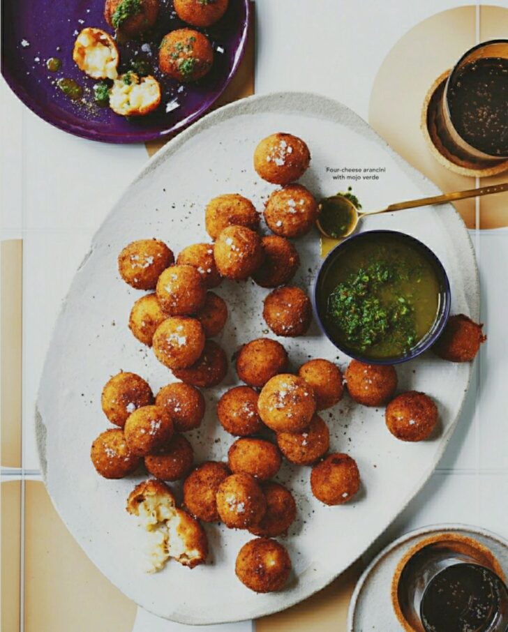 FOUR-CHEESE ARANCINI WITH MOJO VERDE Recipes FOUR-CHEESE ARANCINI WITH MOJO VERDE
